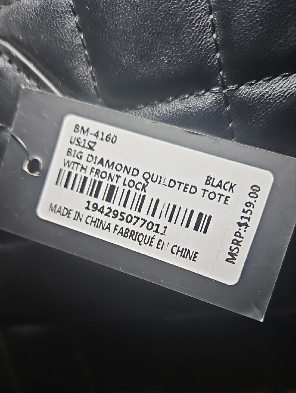 Studio Badgley Mischka Vegan Leather Big Diamond Quilted Tote w/ Front Lock New - Picture 5 of 9